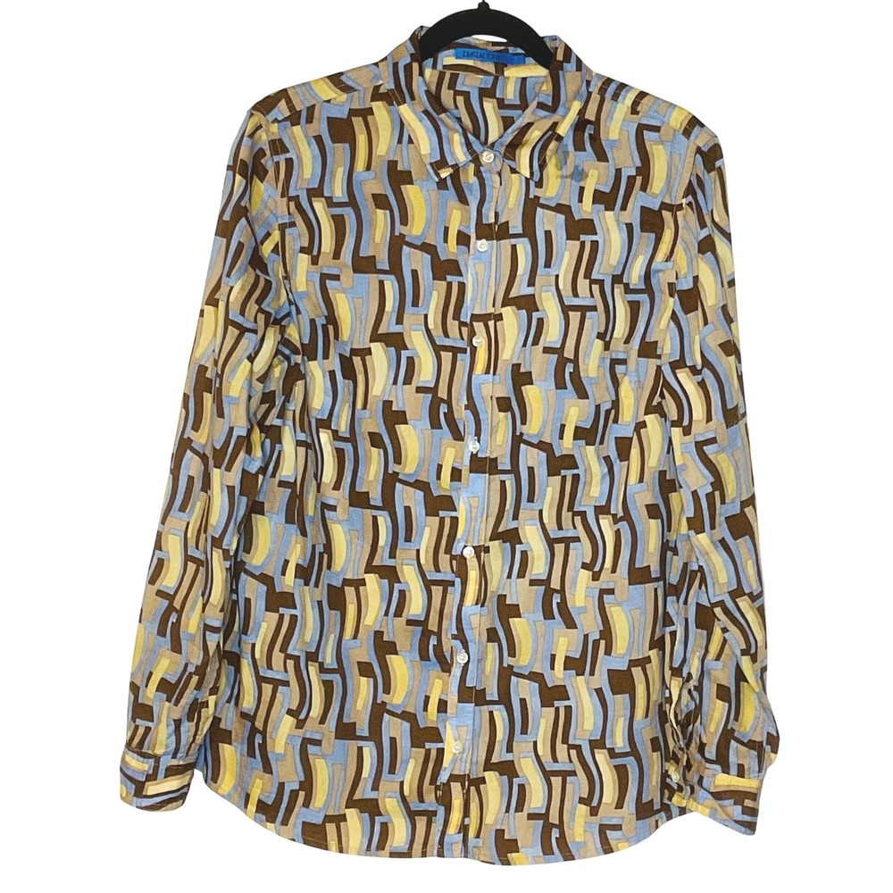 J. MCLAUGHLIN Women's shirt blouse button‎ cotton lightweight geometric print L